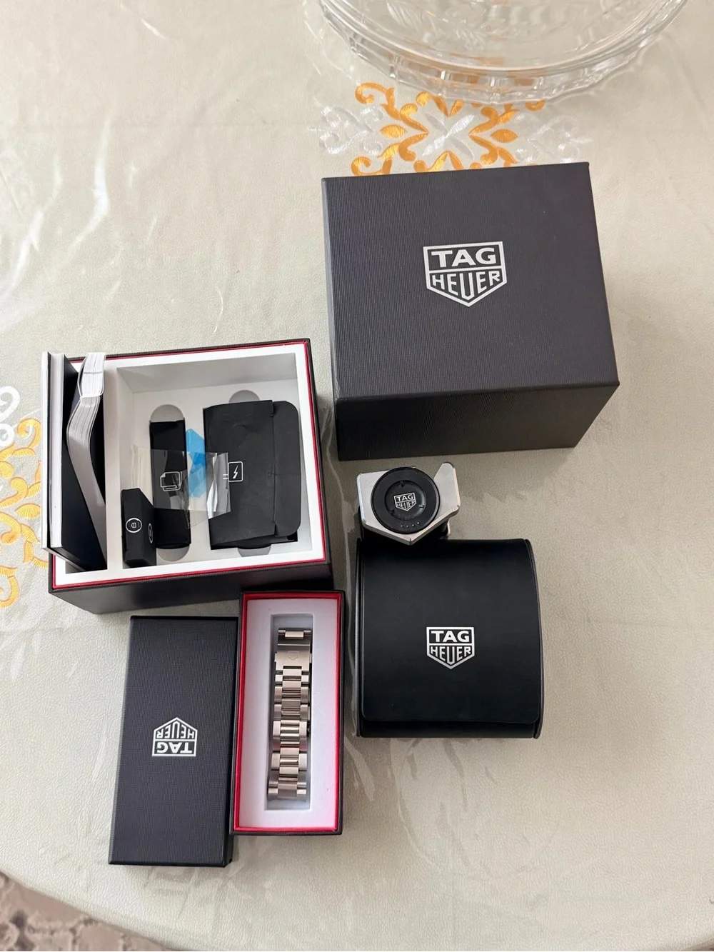 Tag Heuer Smartwatch Blue Dial with Black Strap and Yellow Accent